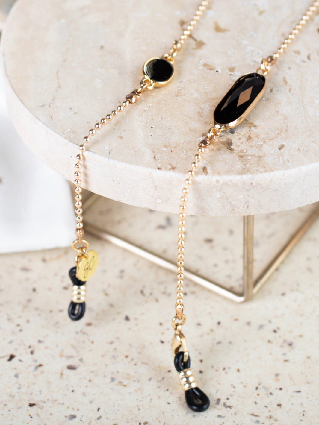 Gold - Black Crystal C Black | Eye Glasses Chain