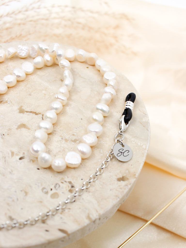 【Sunny Cords】PEARL WHITE SILVER/眼鏡＆サングラスチェーン Pearl White Sunglasses Chain - Glasses Chains | SUNNY CORDS