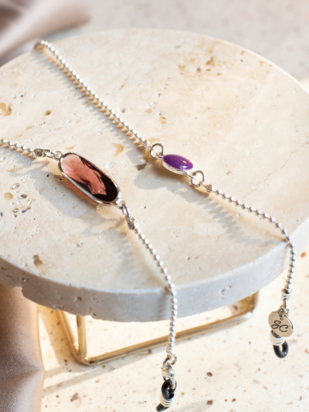 Sunny Cords Crystal C silver-Purple | Sunglasses chain